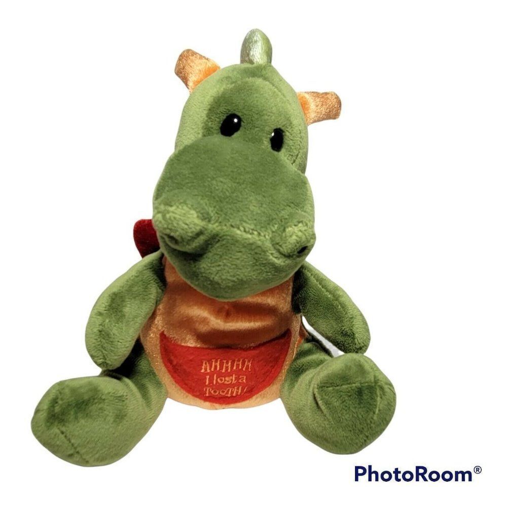 RARE GUND Dragon Plush FIRESWORTH Lost Tooth Stuffed Animal Tooth Fairy Green‎